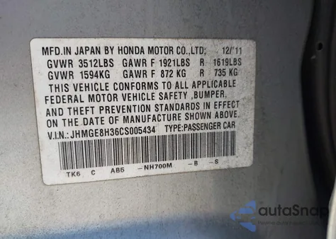 2012 Honda Fit z USA, uszkodzony, nr VIN JHMGE8H36CS005434